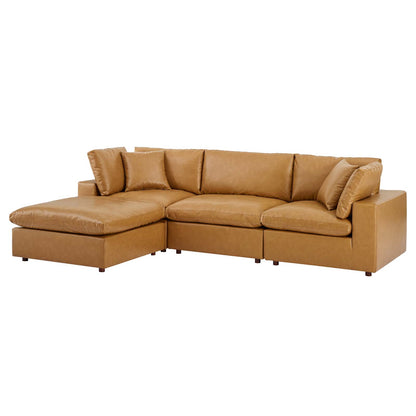 Commix Down Filled Overstuffed Vegan Leather 4-Piece Sectional Sofa, Faux Vegan Leather, Tan, 20701