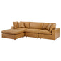 Commix Down Filled Overstuffed Vegan Leather 4-Piece Sectional Sofa, Faux Vegan Leather, Tan, 20701