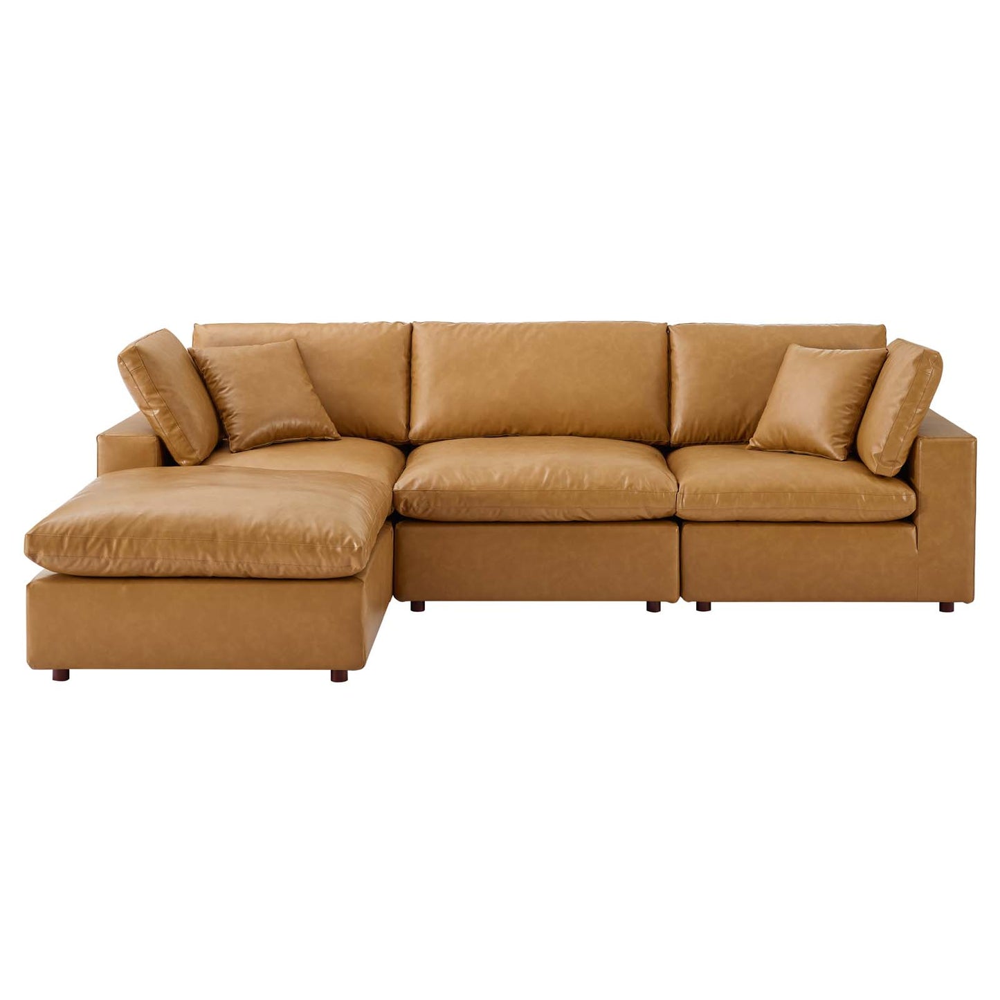 Commix Down Filled Overstuffed Vegan Leather 4-Piece Sectional Sofa, Faux Vegan Leather, Tan, 20701