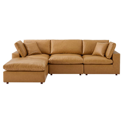 Commix Down Filled Overstuffed Vegan Leather 4-Piece Sectional Sofa, Faux Vegan Leather, Tan, 20701