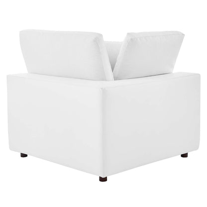 Commix Down Filled Overstuffed Vegan Leather 4-Piece Sectional Sofa, Faux Vegan Leather, White, 20702