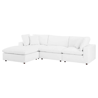Commix Down Filled Overstuffed Vegan Leather 4-Piece Sectional Sofa, Faux Vegan Leather, White, 20702