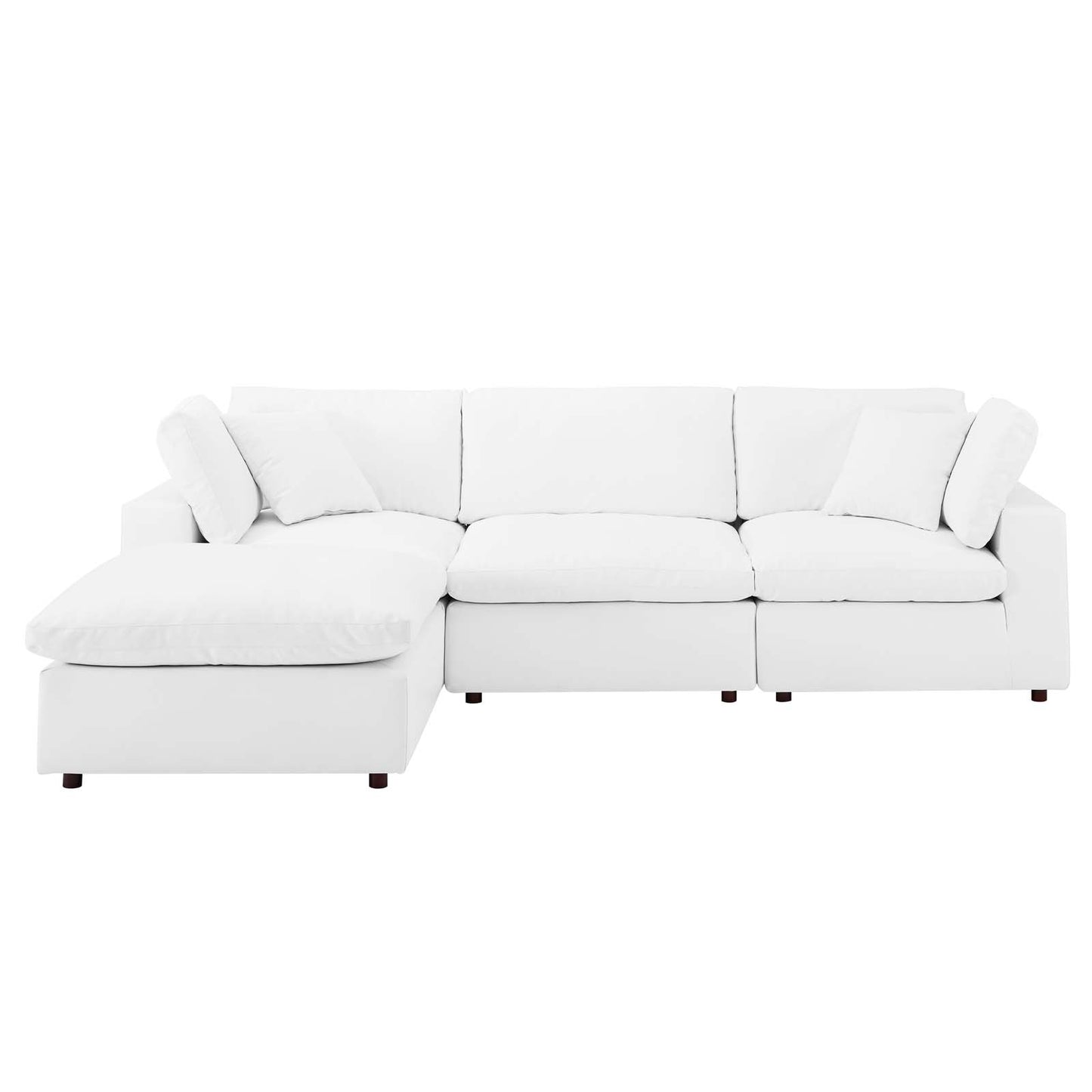 Commix Down Filled Overstuffed Vegan Leather 4-Piece Sectional Sofa, Faux Vegan Leather, White, 20702