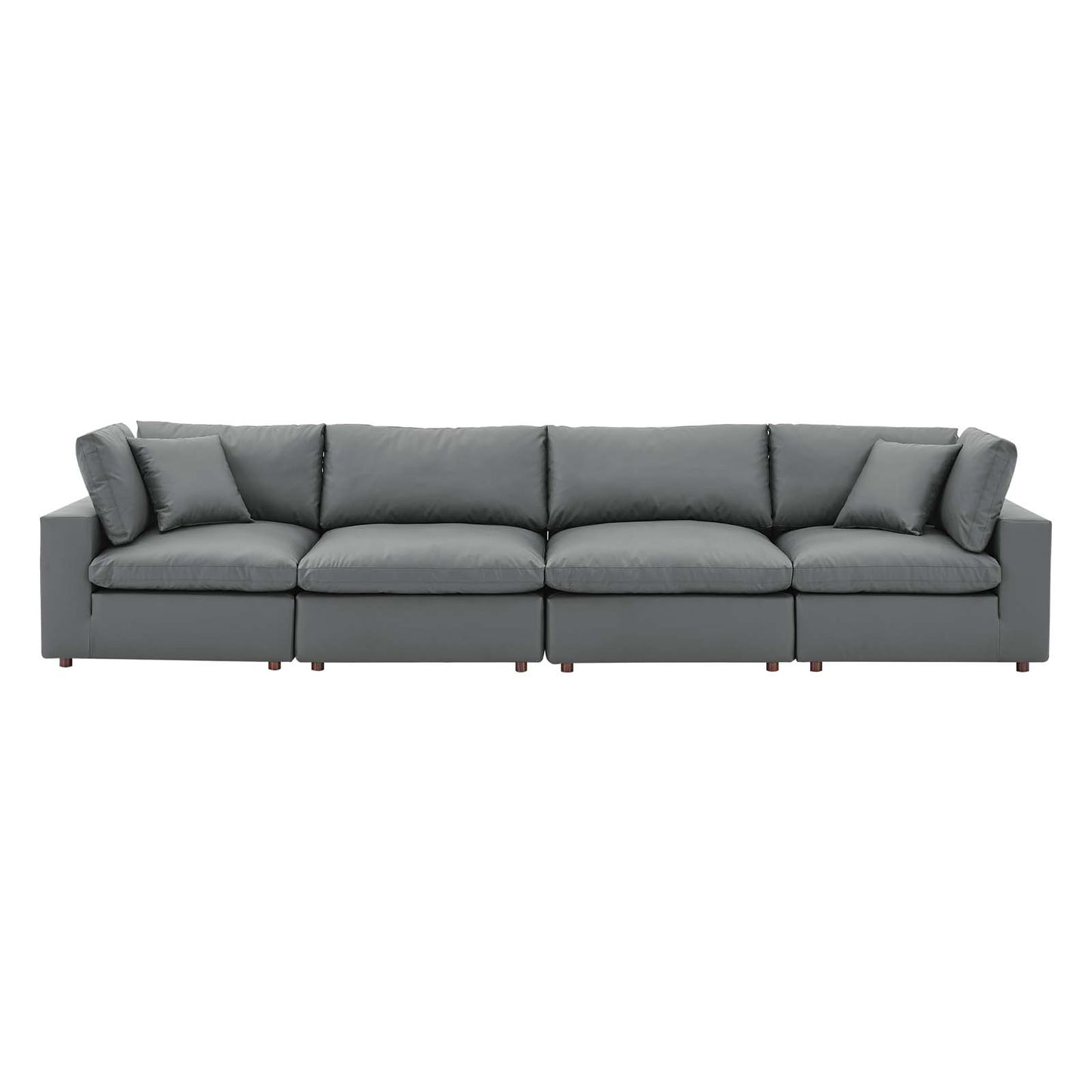 Commix Down Filled Overstuffed Vegan Leather 4-Seater Sofa, Faux Vegan Leather, Grey Gray, 20703