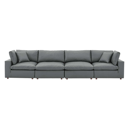 Commix Down Filled Overstuffed Vegan Leather 4-Seater Sofa, Faux Vegan Leather, Grey Gray, 20703