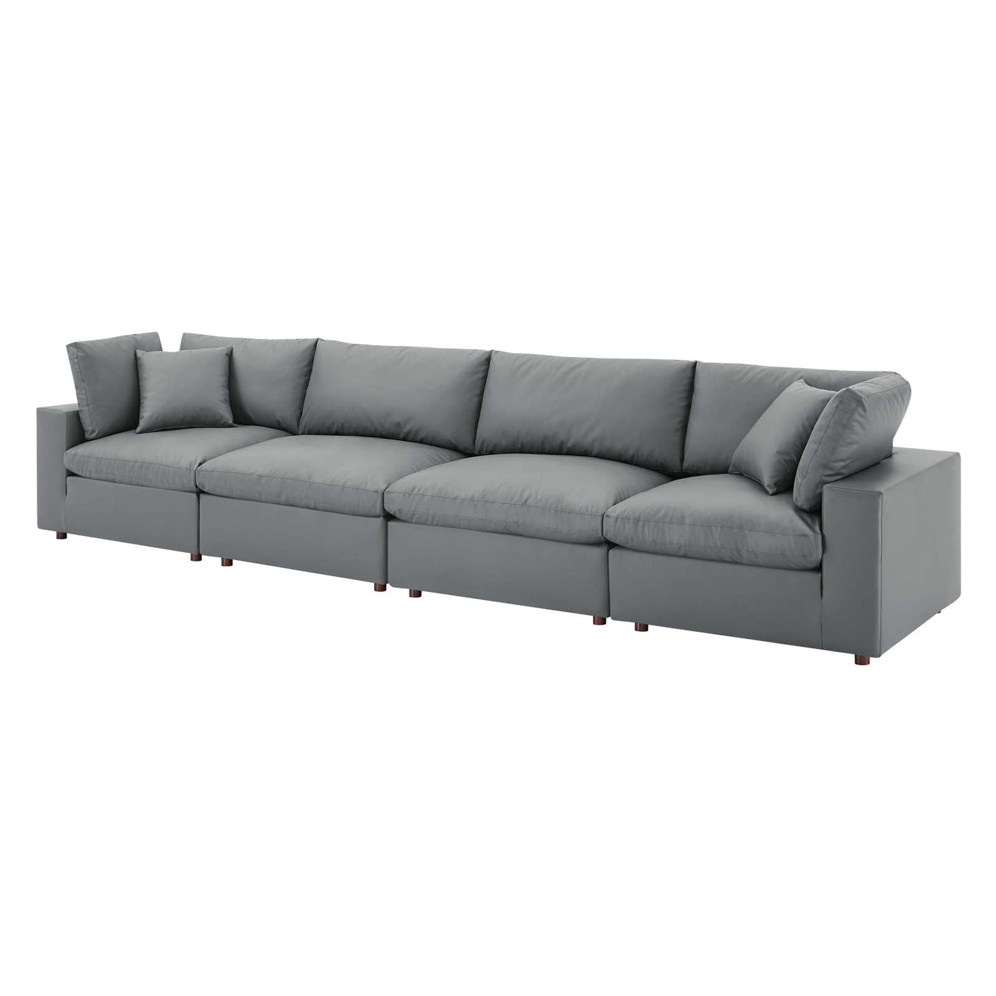 Commix Down Filled Overstuffed Vegan Leather 4-Seater Sofa, Faux Vegan Leather, Grey Gray, 20703