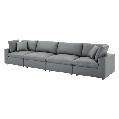 Commix Down Filled Overstuffed Vegan Leather 4-Seater Sofa, Faux Vegan Leather, Grey Gray, 20703
