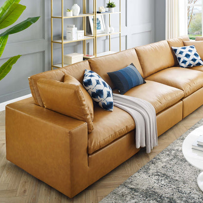 Commix Down Filled Overstuffed Vegan Leather 4-Seater Sofa, Faux Vegan Leather, Tan, 20704