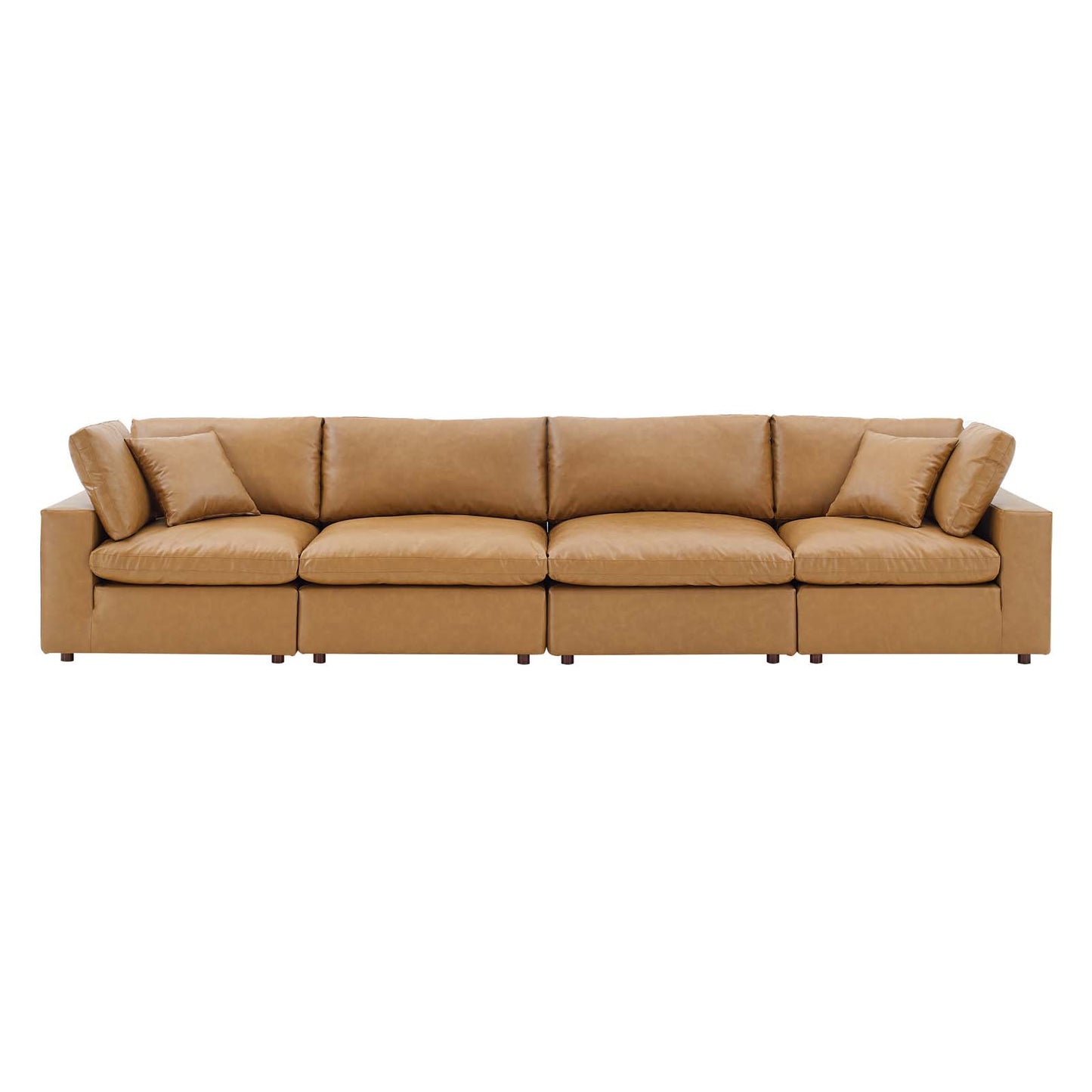 Commix Down Filled Overstuffed Vegan Leather 4-Seater Sofa, Faux Vegan Leather, Tan, 20704