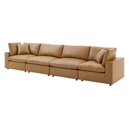 Commix Down Filled Overstuffed Vegan Leather 4-Seater Sofa, Faux Vegan Leather, Tan, 20704