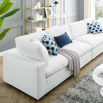 Commix Down Filled Overstuffed Vegan Leather 4-Seater Sofa, Faux Vegan Leather, White, 20705