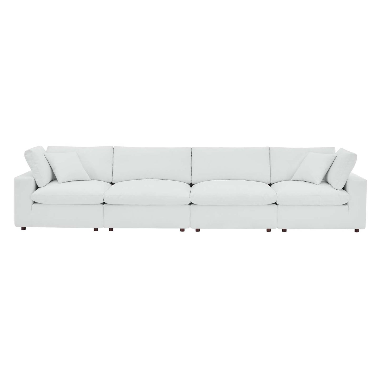 Commix Down Filled Overstuffed Vegan Leather 4-Seater Sofa, Faux Vegan Leather, White, 20705