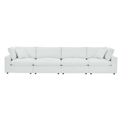 Commix Down Filled Overstuffed Vegan Leather 4-Seater Sofa, Faux Vegan Leather, White, 20705