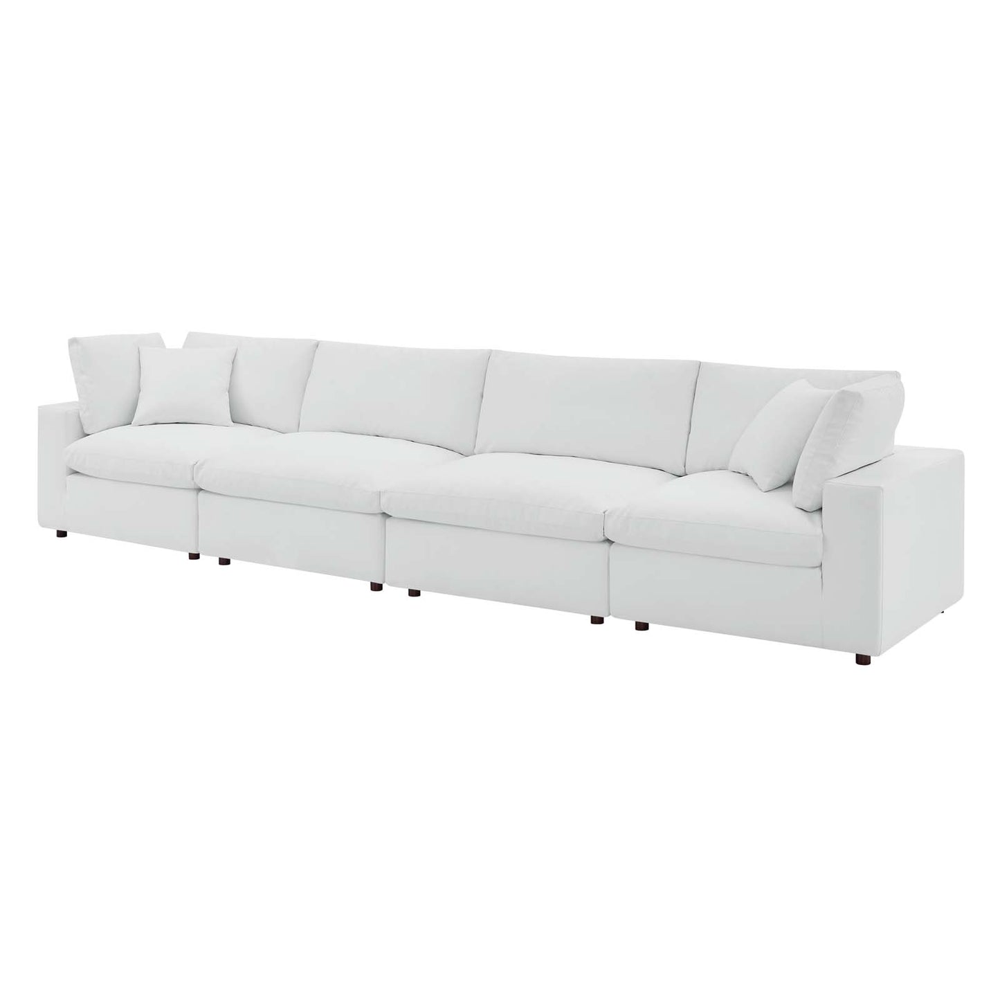 Commix Down Filled Overstuffed Vegan Leather 4-Seater Sofa, Faux Vegan Leather, White, 20705