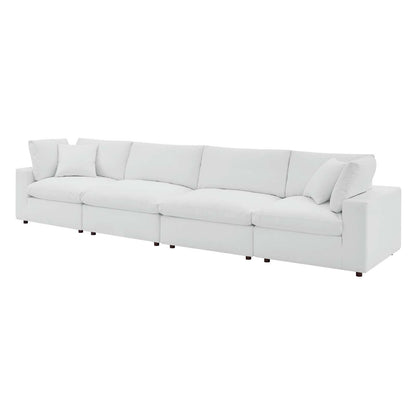 Commix Down Filled Overstuffed Vegan Leather 4-Seater Sofa, Faux Vegan Leather, White, 20705