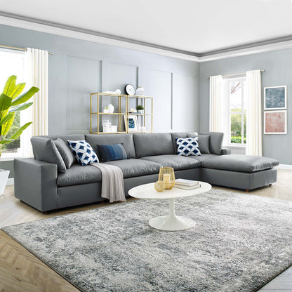 Commix Down Filled Overstuffed Vegan Leather 5-Piece Sectional Sofa, Faux Vegan Leather, Grey Gray, 20706