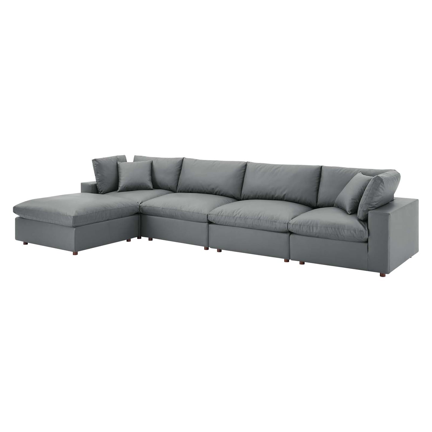 Commix Down Filled Overstuffed Vegan Leather 5-Piece Sectional Sofa, Faux Vegan Leather, Grey Gray, 20706