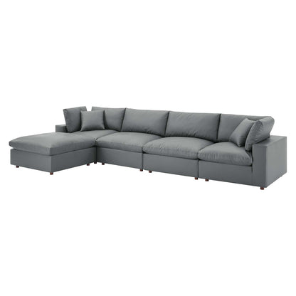 Commix Down Filled Overstuffed Vegan Leather 5-Piece Sectional Sofa, Faux Vegan Leather, Grey Gray, 20706
