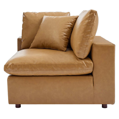 Commix Down Filled Overstuffed Vegan Leather 5-Piece Sectional Sofa, Faux Vegan Leather, Tan, 20707