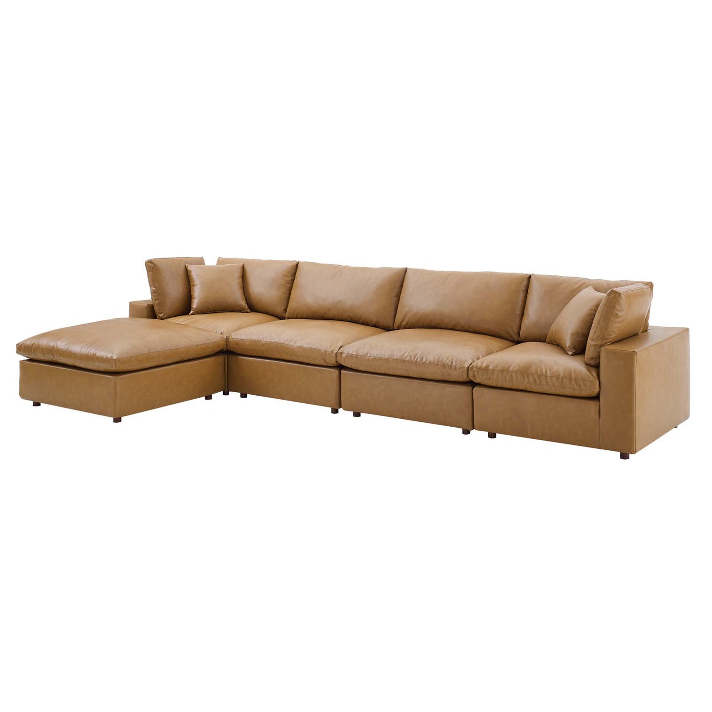 Commix Down Filled Overstuffed Vegan Leather 5-Piece Sectional Sofa, Faux Vegan Leather, Tan, 20707