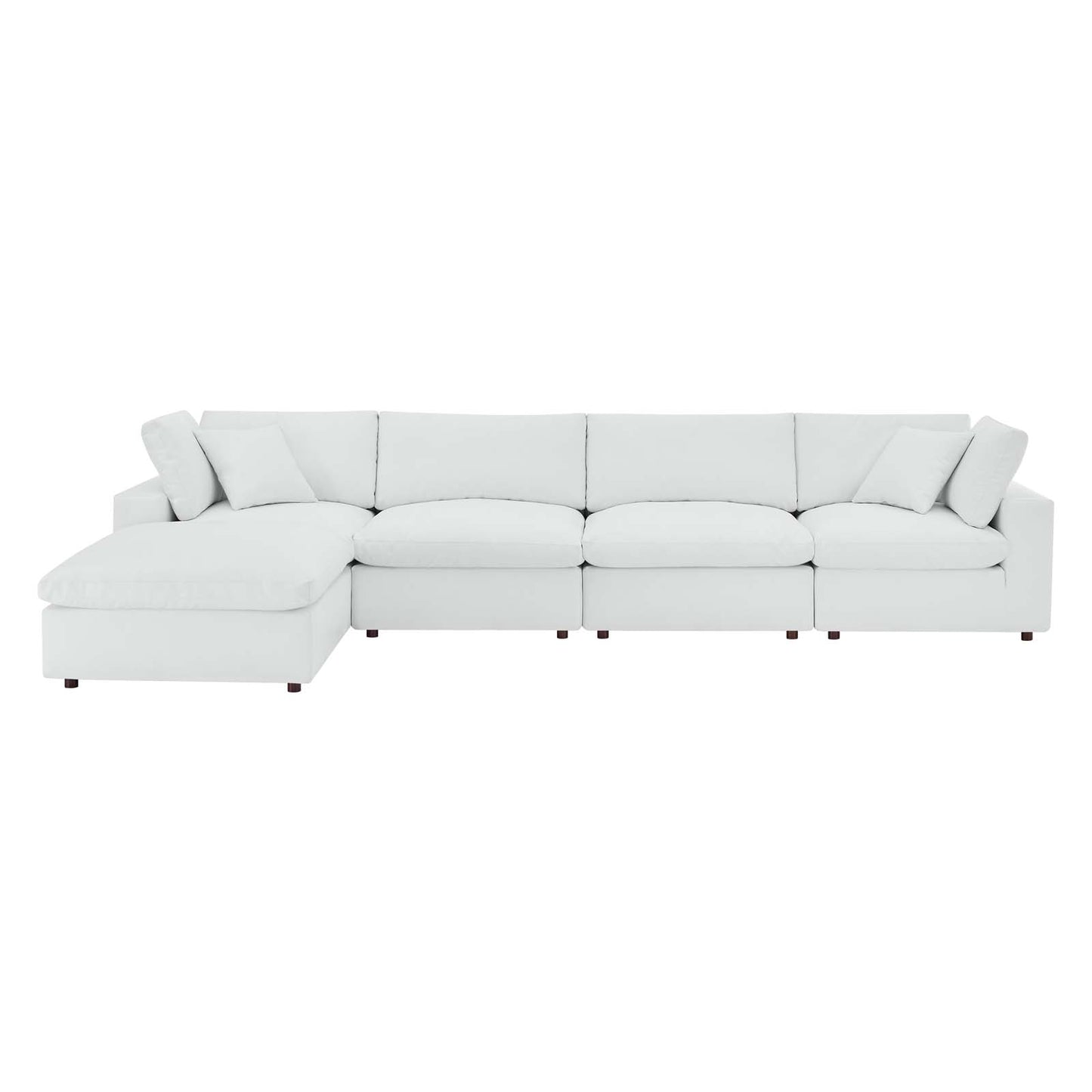 Commix Down Filled Overstuffed Vegan Leather 5-Piece Sectional Sofa, Faux Vegan Leather, White, 20708