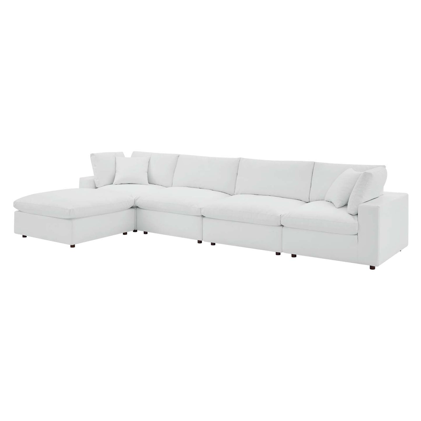 Commix Down Filled Overstuffed Vegan Leather 5-Piece Sectional Sofa, Faux Vegan Leather, White, 20708