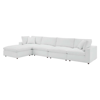 Commix Down Filled Overstuffed Vegan Leather 5-Piece Sectional Sofa, Faux Vegan Leather, White, 20708