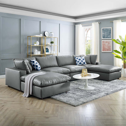 Commix Down Filled Overstuffed Vegan Leather 6-Piece Sectional Sofa, Faux Vegan Leather, Grey Gray, 20709