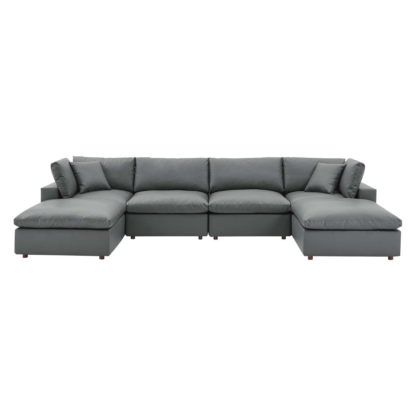 Commix Down Filled Overstuffed Vegan Leather 6-Piece Sectional Sofa, Faux Vegan Leather, Grey Gray, 20709