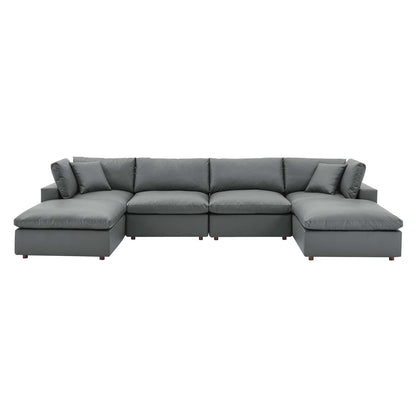 Commix Down Filled Overstuffed Vegan Leather 6-Piece Sectional Sofa, Faux Vegan Leather, Grey Gray, 20709