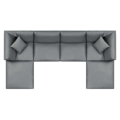 Commix Down Filled Overstuffed Vegan Leather 6-Piece Sectional Sofa, Faux Vegan Leather, Grey Gray, 20709