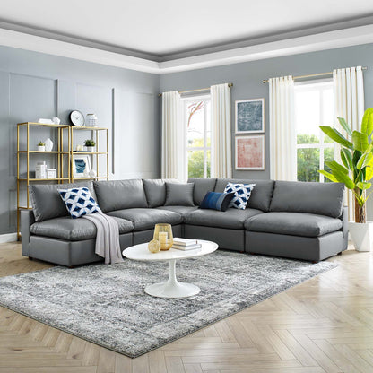 Commix Down Filled Overstuffed Vegan Leather 5-Piece Sectional Sofa, Faux Vegan Leather, Grey Gray, 20712