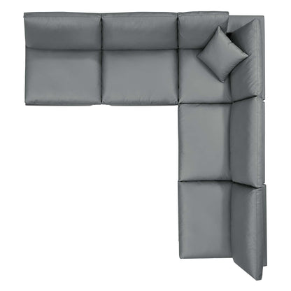Commix Down Filled Overstuffed Vegan Leather 5-Piece Sectional Sofa, Faux Vegan Leather, Grey Gray, 20712