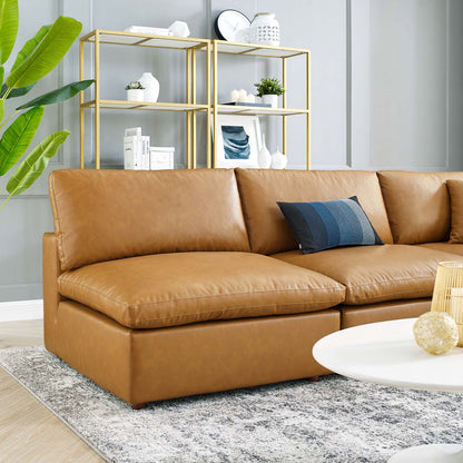 Commix Down Filled Overstuffed Vegan Leather 5-Piece Sectional Sofa, Faux Vegan Leather, Tan, 20713