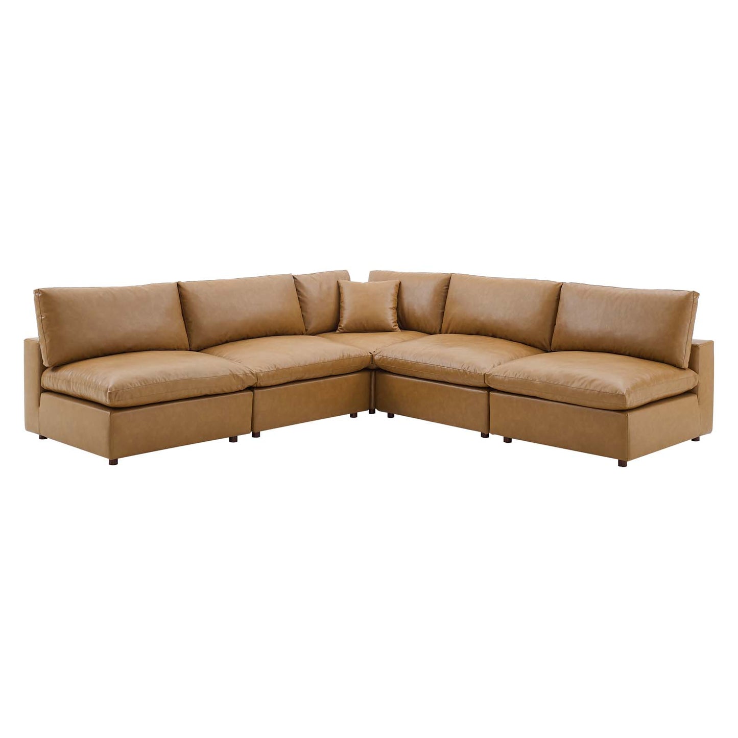 Commix Down Filled Overstuffed Vegan Leather 5-Piece Sectional Sofa, Faux Vegan Leather, Tan, 20713