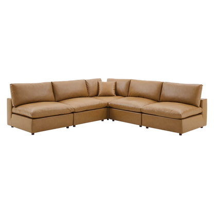Commix Down Filled Overstuffed Vegan Leather 5-Piece Sectional Sofa, Faux Vegan Leather, Tan, 20713