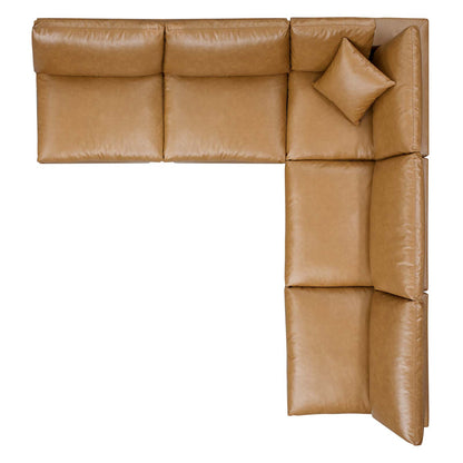 Commix Down Filled Overstuffed Vegan Leather 5-Piece Sectional Sofa, Faux Vegan Leather, Tan, 20713
