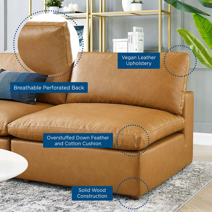 Commix Down Filled Overstuffed Vegan Leather 5-Piece Sectional Sofa, Faux Vegan Leather, Tan, 20713