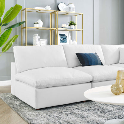 Commix Down Filled Overstuffed Vegan Leather 5-Piece Sectional Sofa, Faux Vegan Leather, White, 20714