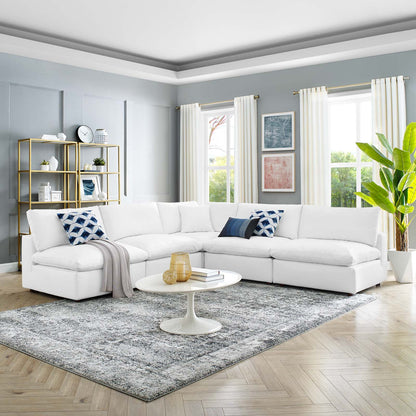 Commix Down Filled Overstuffed Vegan Leather 5-Piece Sectional Sofa, Faux Vegan Leather, White, 20714