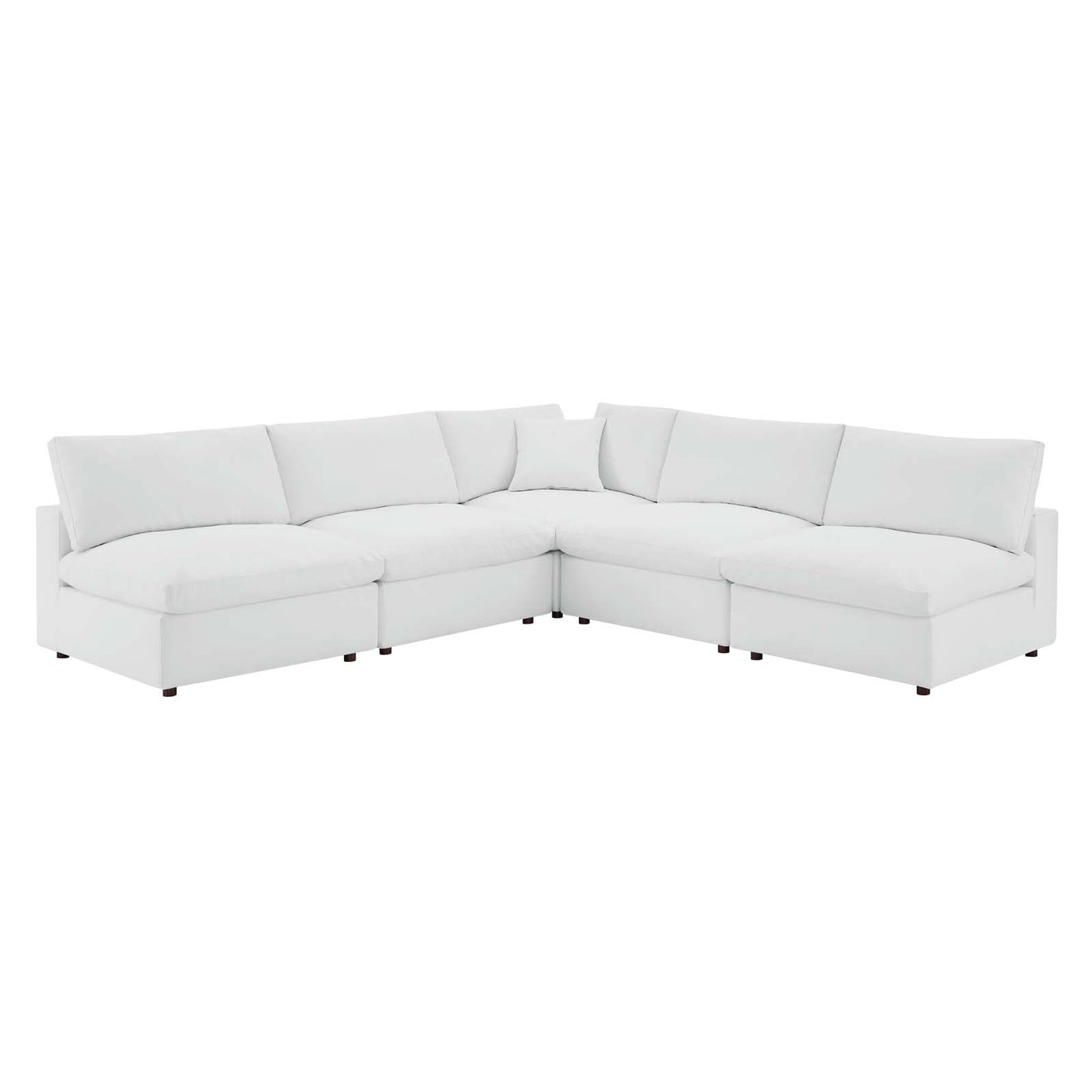 Commix Down Filled Overstuffed Vegan Leather 5-Piece Sectional Sofa, Faux Vegan Leather, White, 20714
