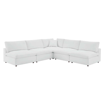 Commix Down Filled Overstuffed Vegan Leather 5-Piece Sectional Sofa, Faux Vegan Leather, White, 20714