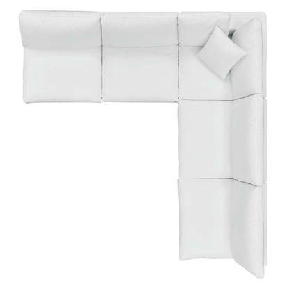 Commix Down Filled Overstuffed Vegan Leather 5-Piece Sectional Sofa, Faux Vegan Leather, White, 20714