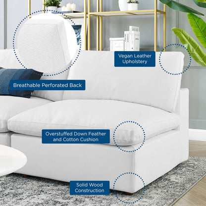 Commix Down Filled Overstuffed Vegan Leather 5-Piece Sectional Sofa, Faux Vegan Leather, White, 20714
