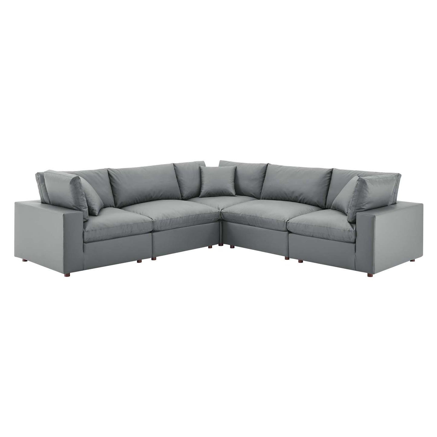 Commix Down Filled Overstuffed Vegan Leather 5-Piece Sectional Sofa, Faux Vegan Leather, Grey Gray, 20715