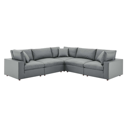 Commix Down Filled Overstuffed Vegan Leather 5-Piece Sectional Sofa, Faux Vegan Leather, Grey Gray, 20715