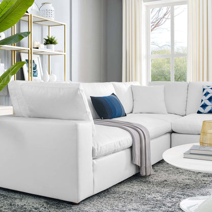 Commix Down Filled Overstuffed Vegan Leather 5-Piece Sectional Sofa, Faux Vegan Leather, White, 20717