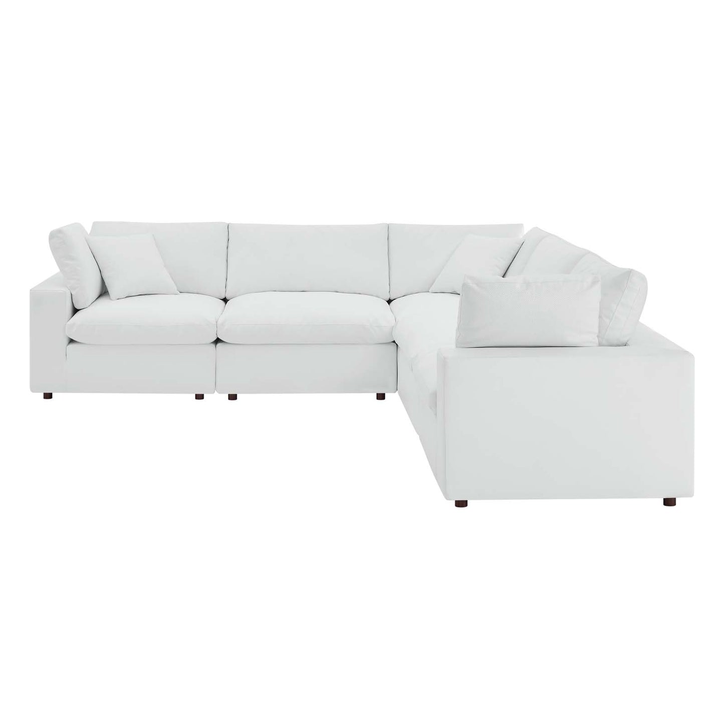 Commix Down Filled Overstuffed Vegan Leather 5-Piece Sectional Sofa, Faux Vegan Leather, White, 20717