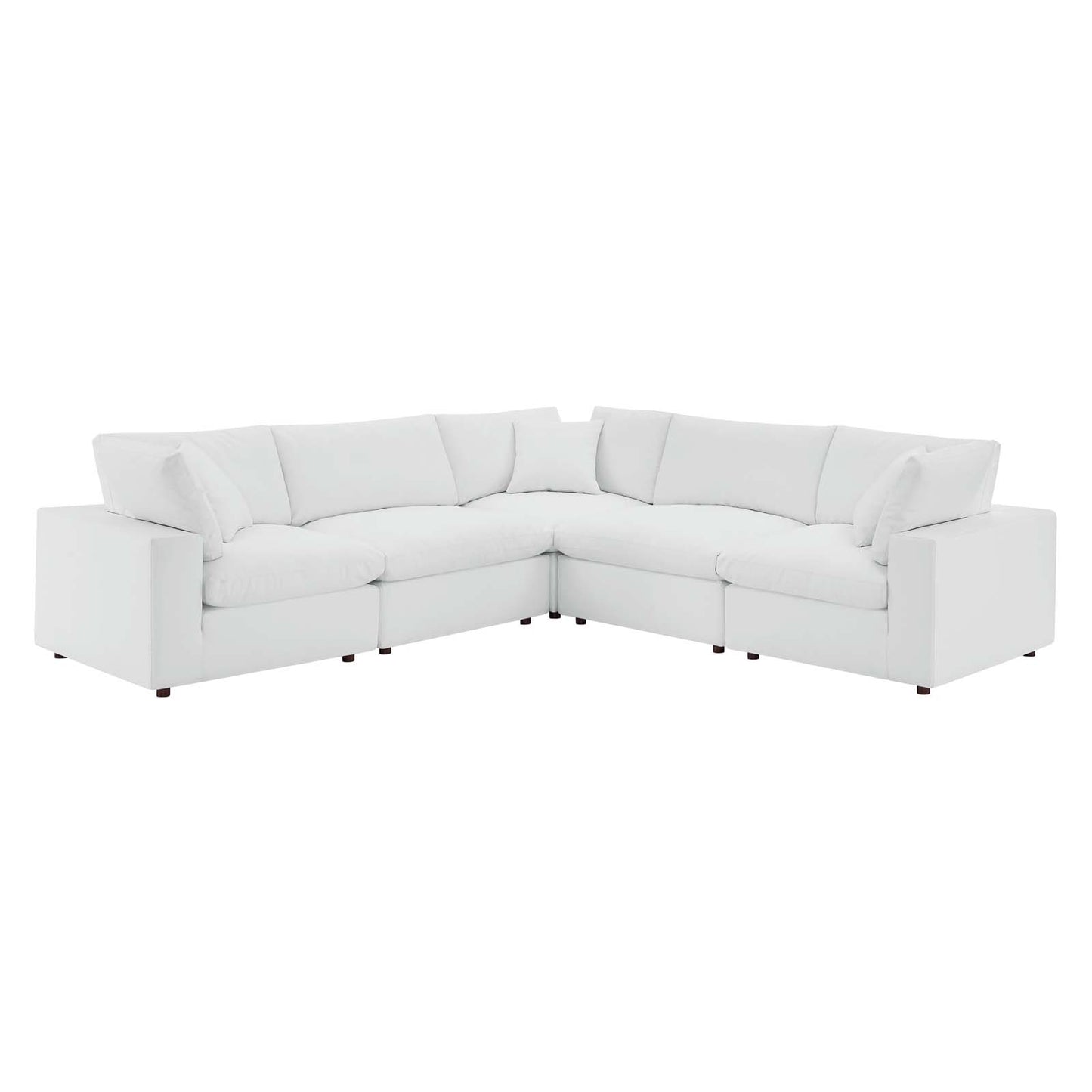 Commix Down Filled Overstuffed Vegan Leather 5-Piece Sectional Sofa, Faux Vegan Leather, White, 20717