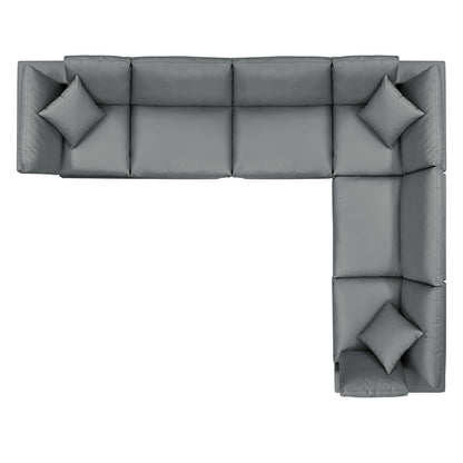 Commix Down Filled Overstuffed Vegan Leather 6-Piece Sectional Sofa, Faux Vegan Leather, Grey Gray, 20718